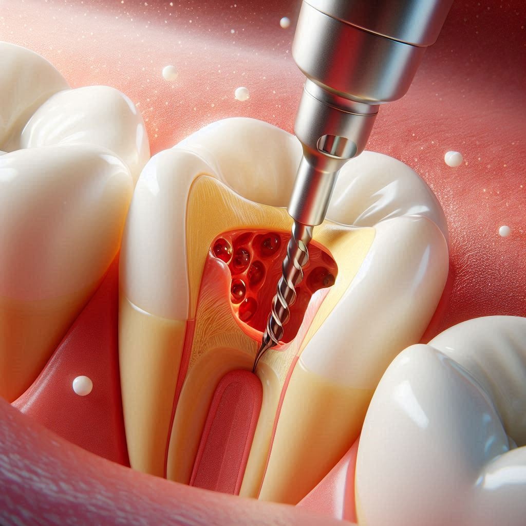 Close-up view of a root canal procedure in progress.