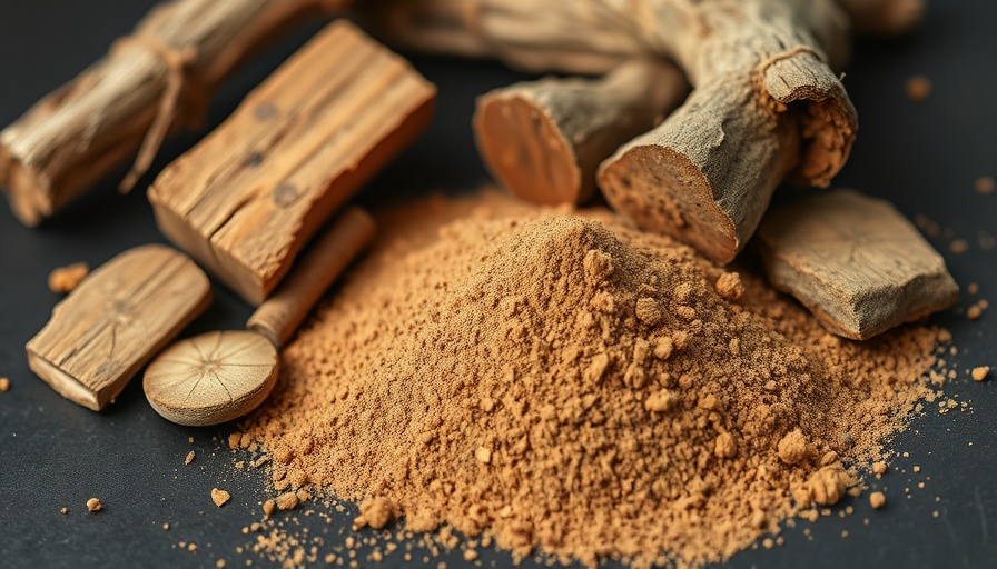 Fine brown pine bark extract with benefits highlighted against a dark background.