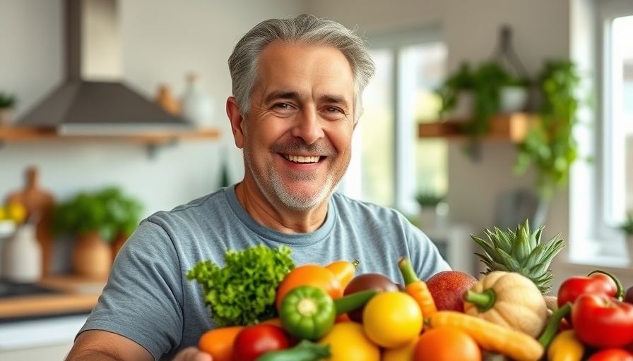 Heart Health Grocery Picks: smiling man showcasing fresh produce.