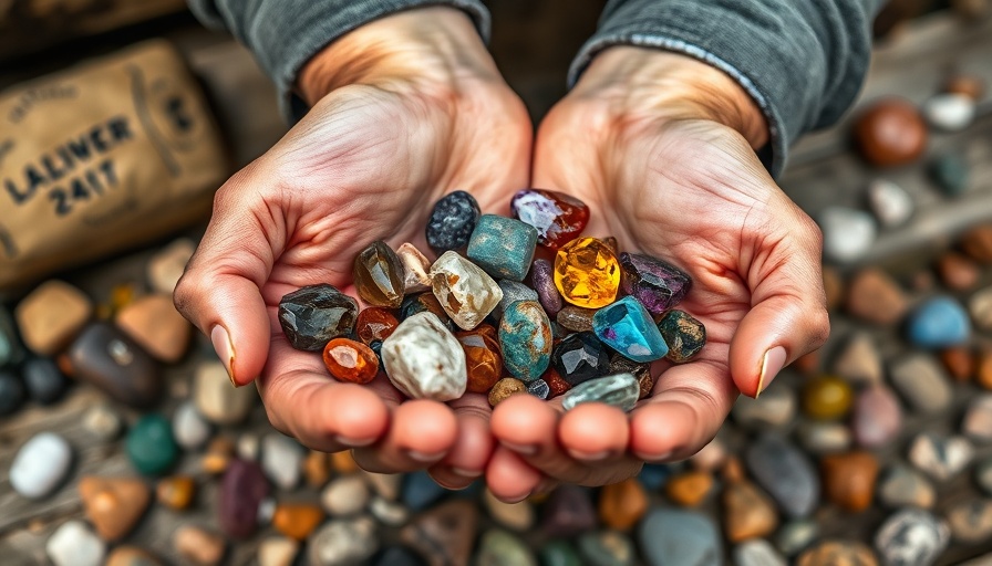 Gem mining in Banner Elk, close-up of raw gemstones in hand.