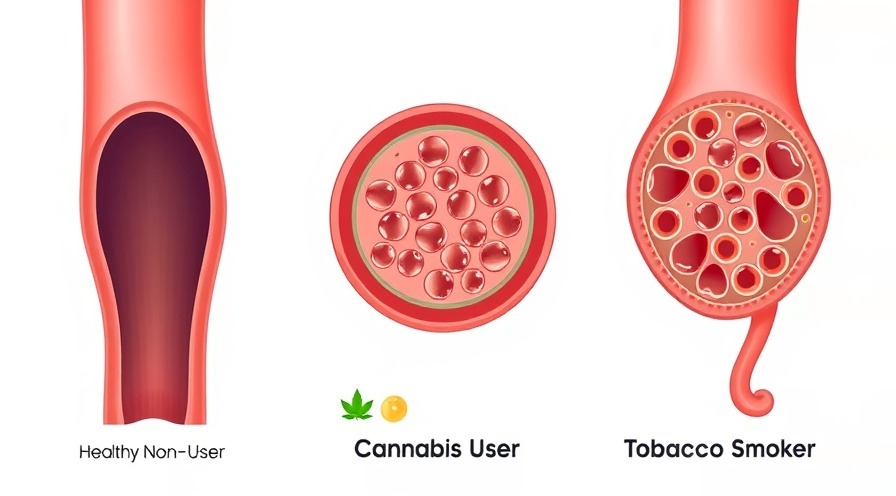Cross-sections of blood vessels: Healthy, Cannabis User, and Tobacco Smoker.