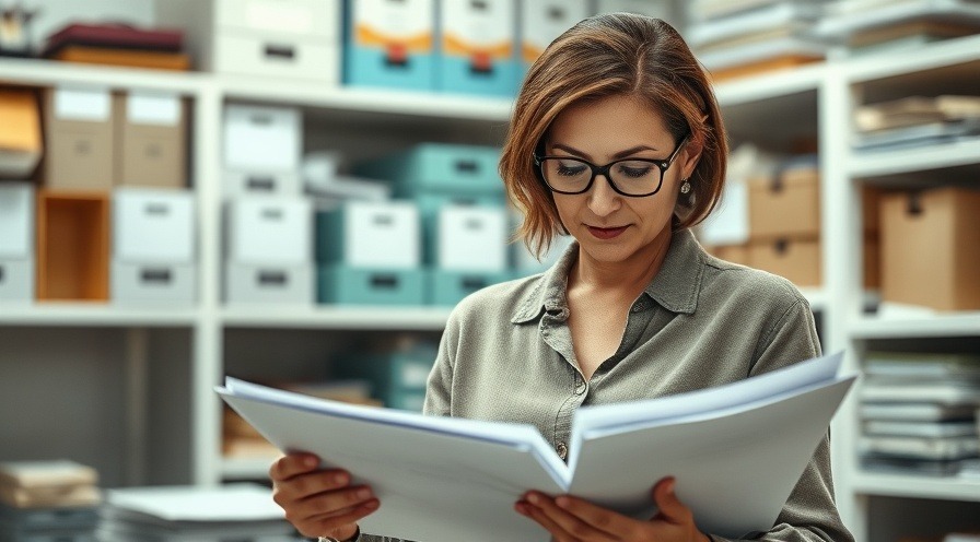Focused woman advocating for healthcare decisions for seniors, organizing documents.