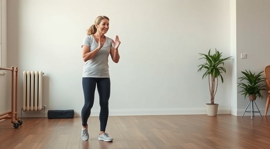 fitness instructor demonstrates senior fitness leg lifts for senior citizens.