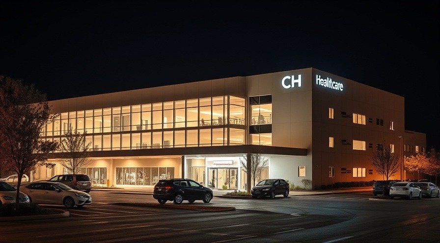 Modern healthcare facility showcasing healthcare accessibility at night with dynamic lighting.
