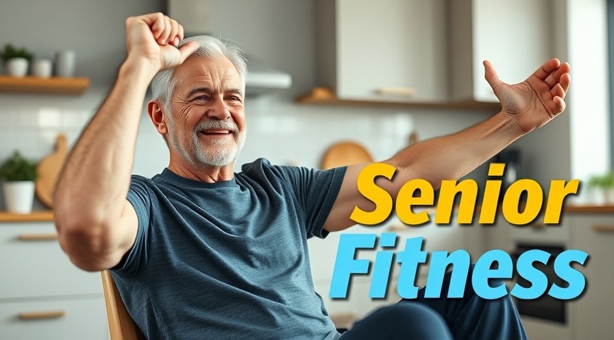 Senior man doing chair fitness arm exercises