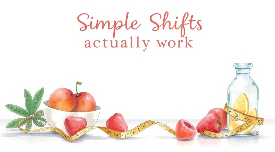 Serene watercolor illustration of simple shifts for weight loss, featuring fruits and measuring tape.