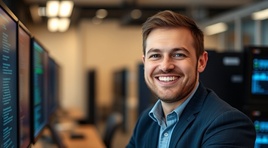 Smiling IT security professional showcasing expertise and confidence.