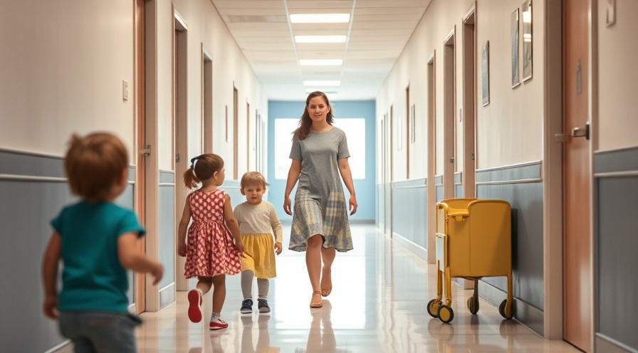 Children walking in a bright childcare center hallway, highlighting quality of care.