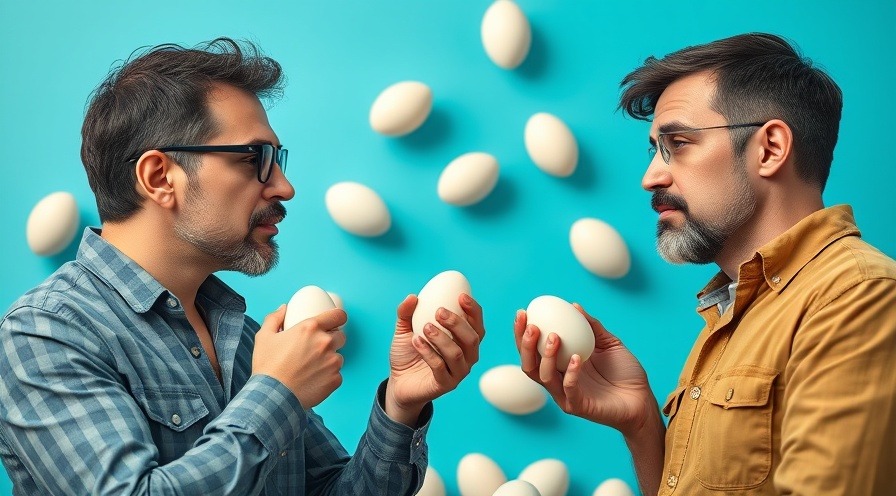 Two doctors discussing eggs in vibrant digital art, showcasing their opinions.