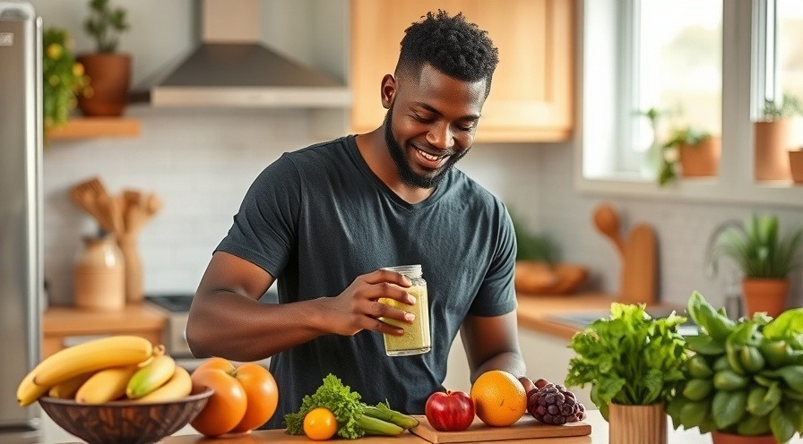 male preparing a smoothie highlighting the health benefits of broccoli sprouts.