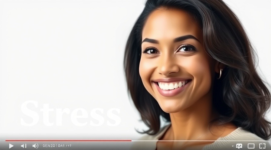 Confident woman smiling in stress management educational content video.