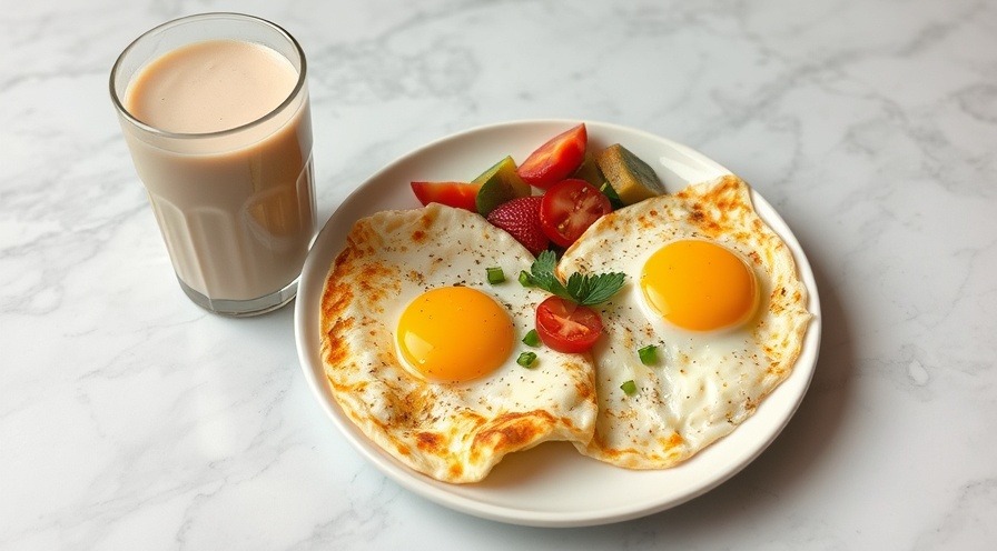 Scrambled eggs and a protein shake for a healthy breakfast.
