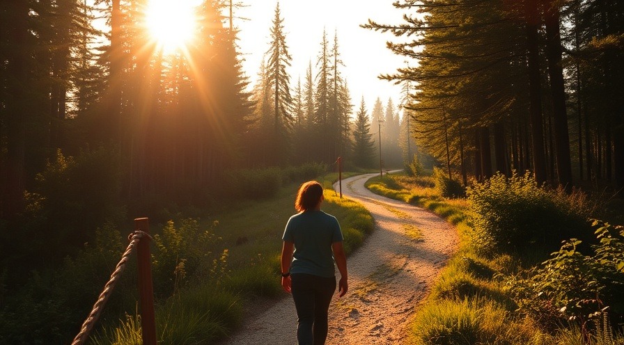 Serene nature trail in a sunlit forest, symbolizing resilience and calm.