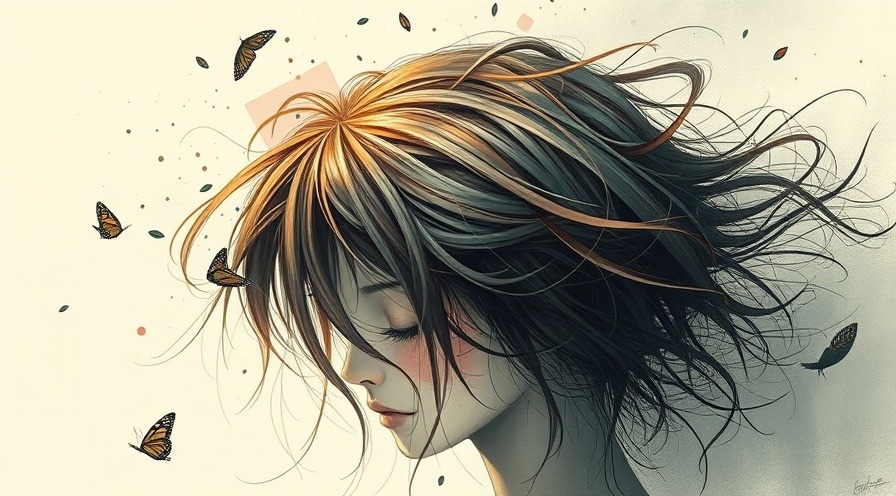 Surrealist illustration of hair loss, featuring abstract shapes and emotional depth.