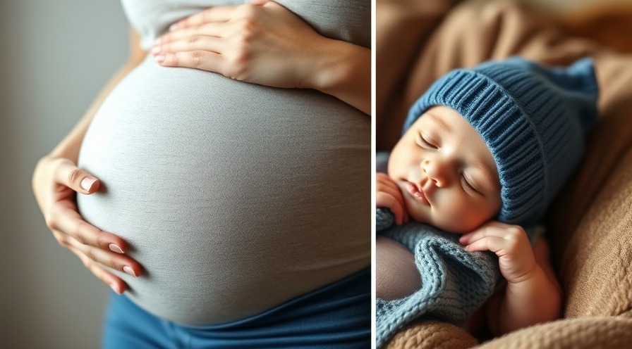 Pregnant woman cradling her belly beside a newborn baby, showcasing fertility education.