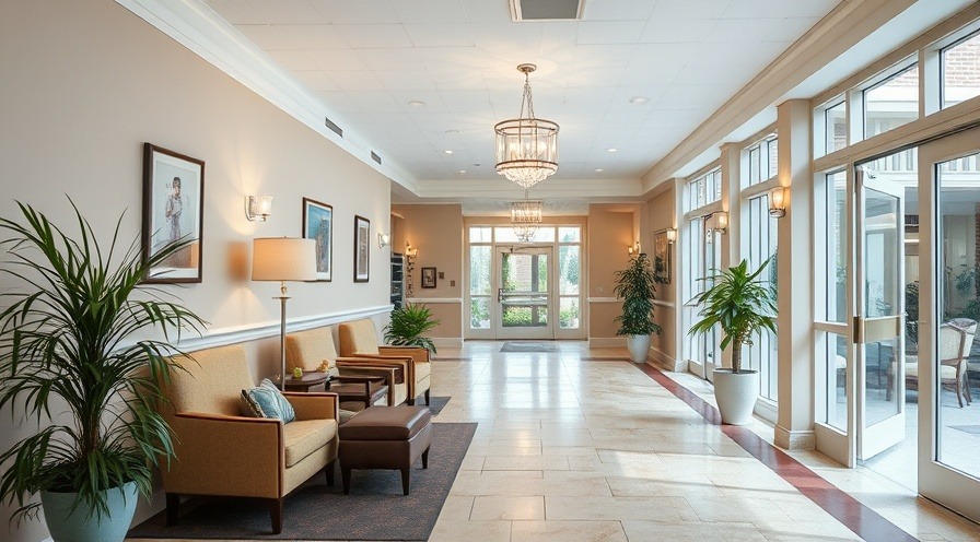 Lifelike nursing care home lobby showcasing healthcare accessibility and quality care.