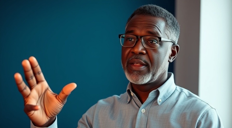 Middle-aged man discussing nutrition for liver health with hand gestures.