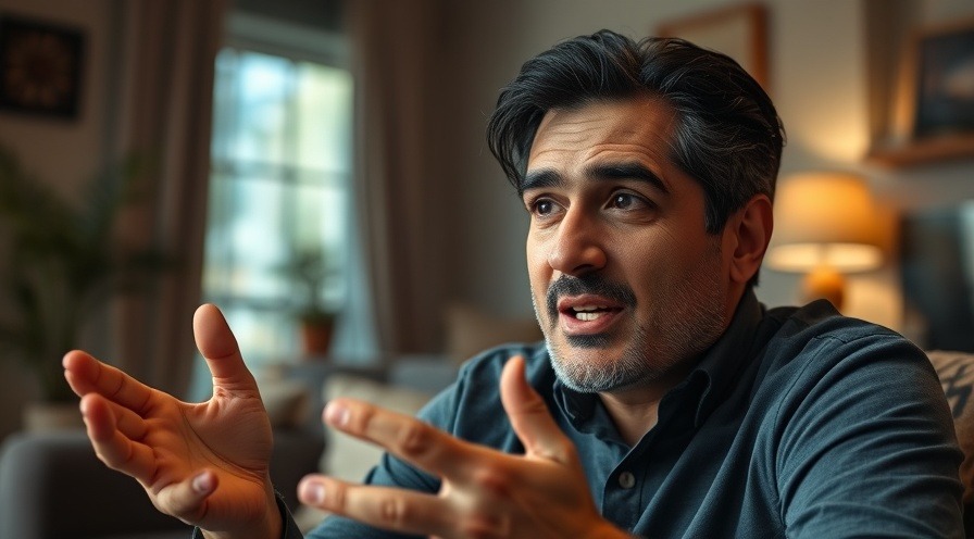 Man discussing heart health benefits in a cozy living room.