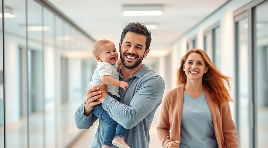 Happy family in a modern clinic, symbolizing IVF success rates and emotional support for infertility treatment.