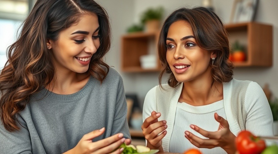 Two women animatedly discussing the health risks of sodas and processed foods.