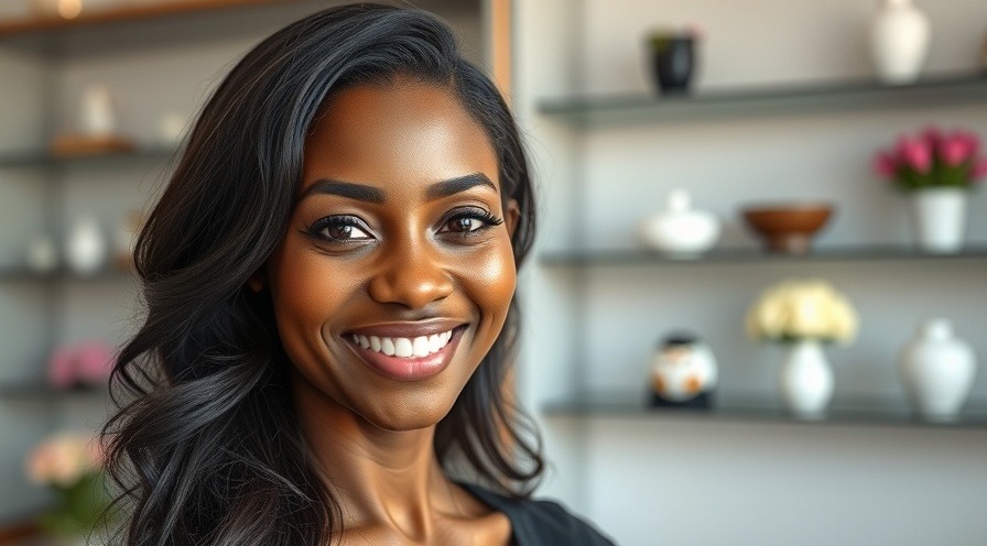 woman smiling in elegant decor, promoting Iron Bisglycinate supplements.