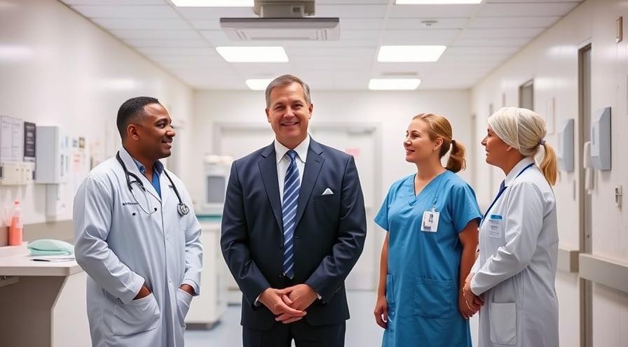 Doctors and nurses discussing healthcare leadership compensation at a hospital.