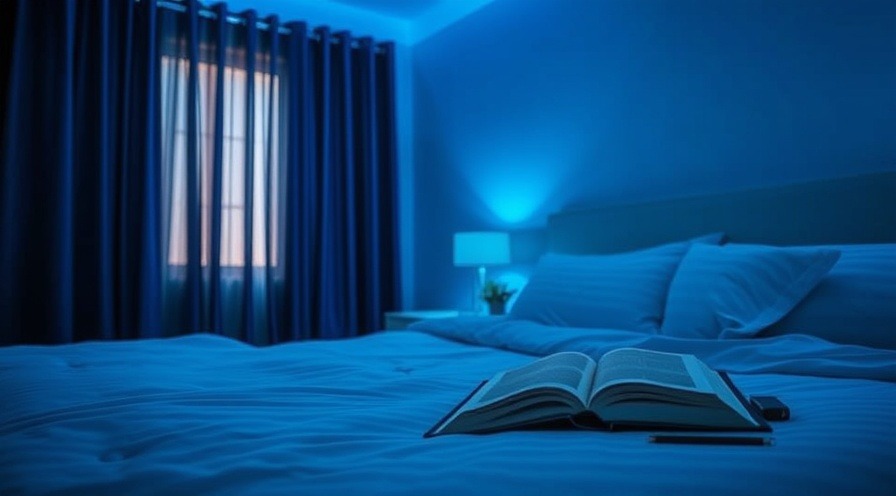 Serene bedroom with soft blue lighting for improved sleep and cognitive function.