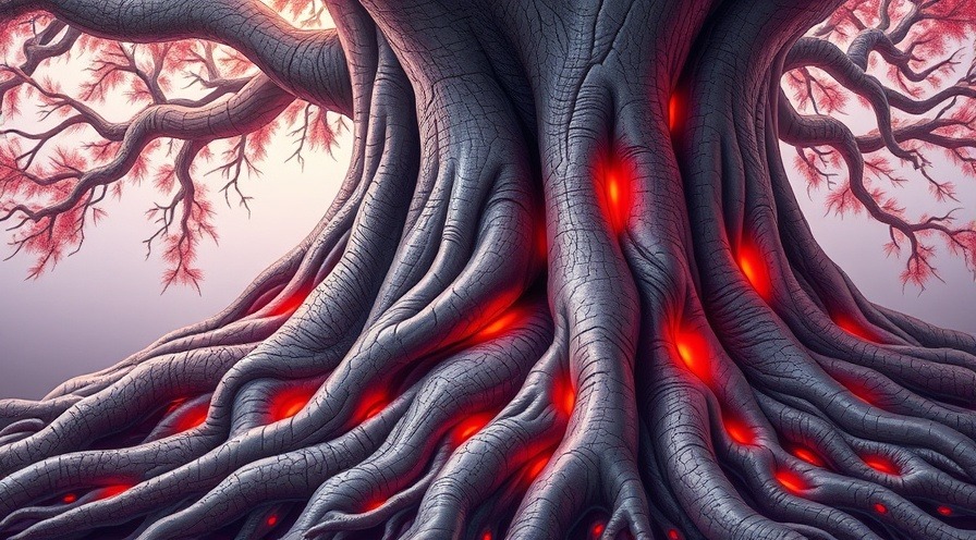 A vibrant illustration of rheumatoid arthritis, showcasing chronic pain through intertwining roots.