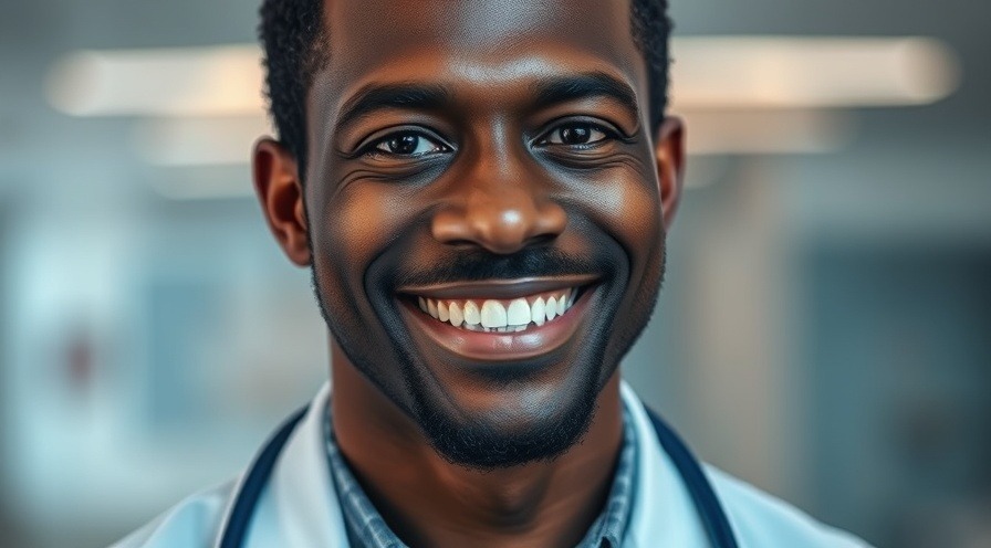 Smiling doctor with COPD text overlay, highlighting chronic obstructive pulmonary disease management.