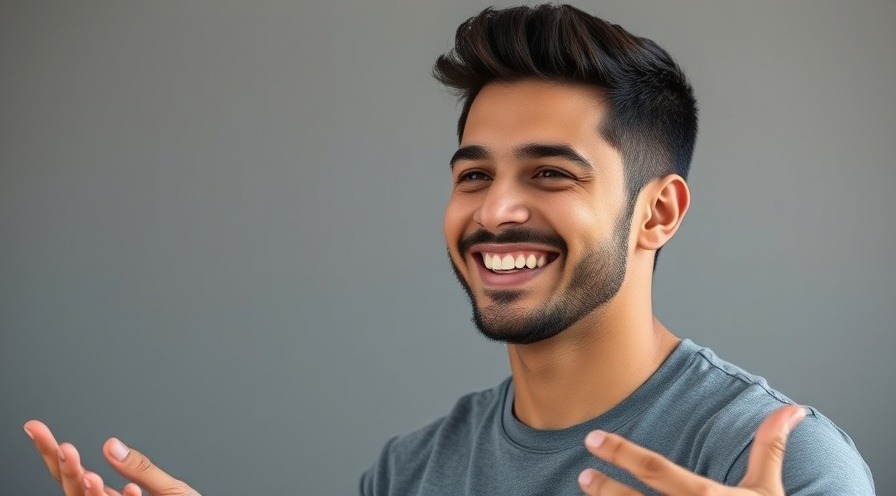 Young man smiling indoors, highlighting the health benefits of glycine.