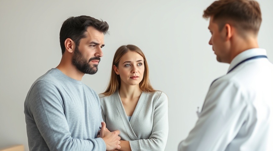 Couple discussing grief in IVF with doctor, capturing emotional support during loss.