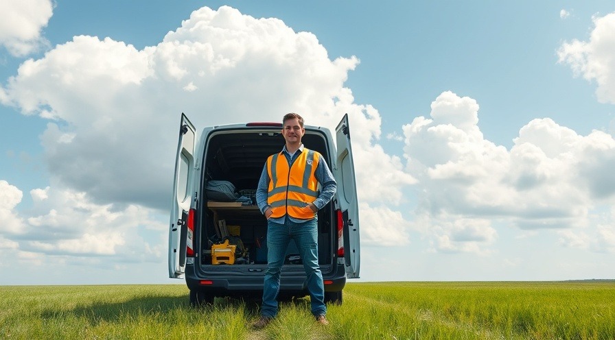 Middle-aged man in a safety vest by a work van; symbolizing waste management and community health.