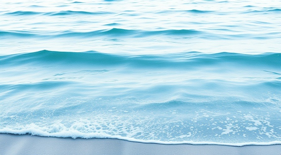 Calming watercolor painting of gentle waves at a serene coastal landscape.