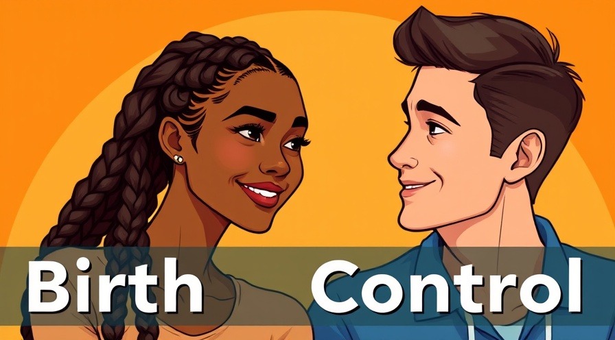 Thoughtful young woman with boyfriend discussing birth control options in vibrant illustration.