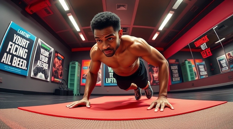 Energetic young man doing mountain climbers, vibrant 2D cartoon fitness scene.