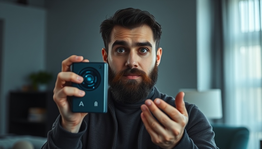 Bearded man with AI device unknown to FBI in minimalistic setting.