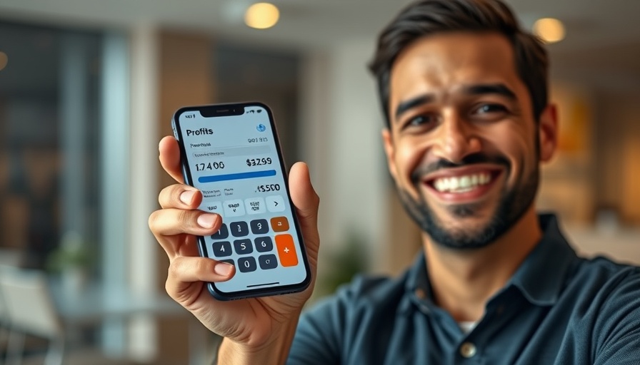 Man holding smartphone calculator app showing $36k earnings