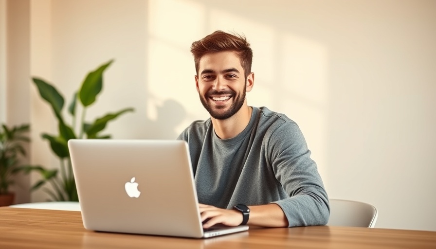 Confident young man giving Etsy selling advice at a desk.