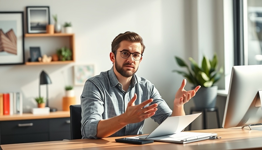 Young man discussing Etsy seller mistakes in a minimalist office.