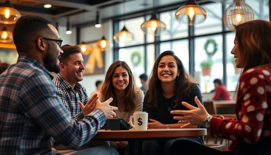 Group discussing how to make money online in a vibrant cafe setting.