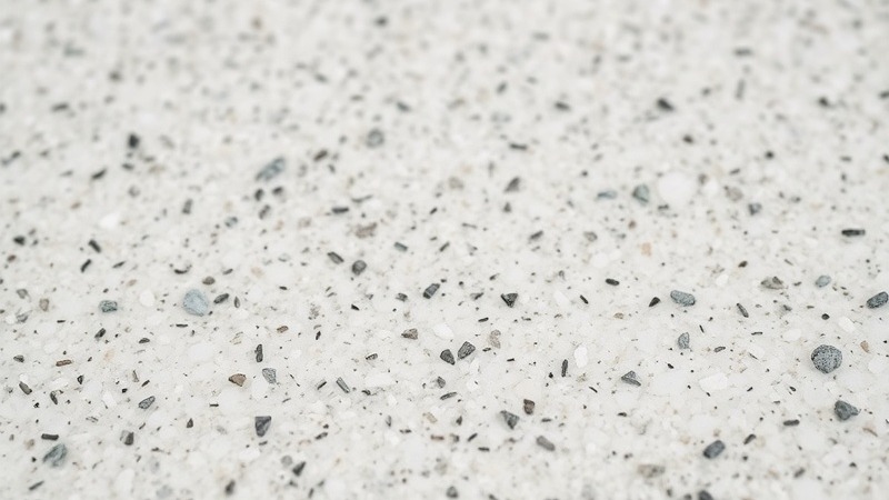 Close-up of quartz broadcast epoxy floor showcasing white and gray aggregate.