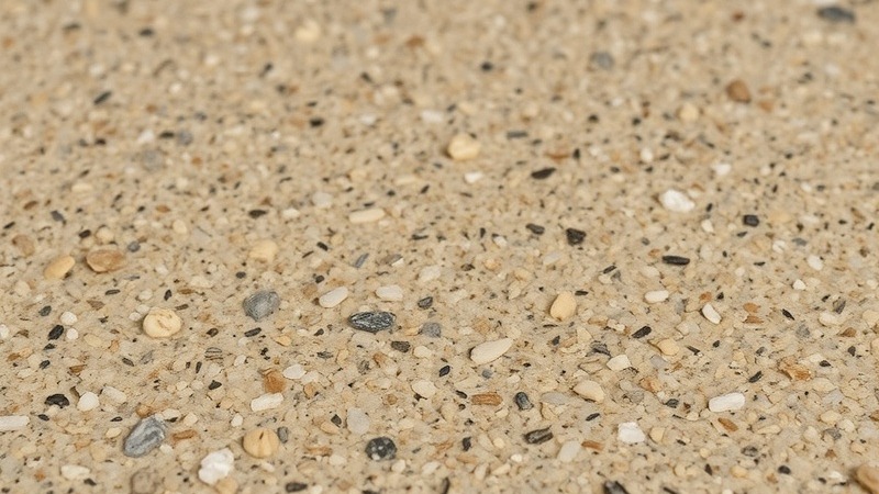 Close-up of a quartz broadcast epoxy floor with tan and gray aggregate.
