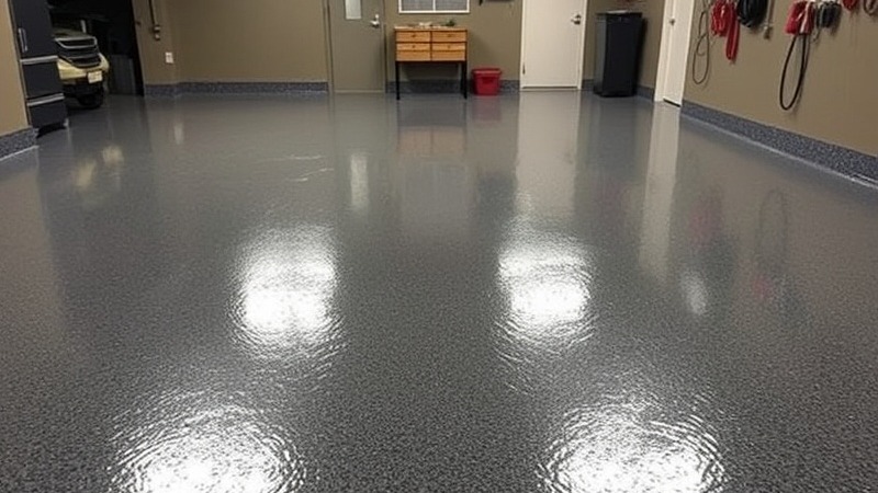 Stunning metallic-epoxy garage floor with night reflections.