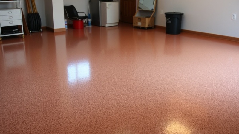 Warm amber tinted polyaspartic clear coat enhancing a garage floor
