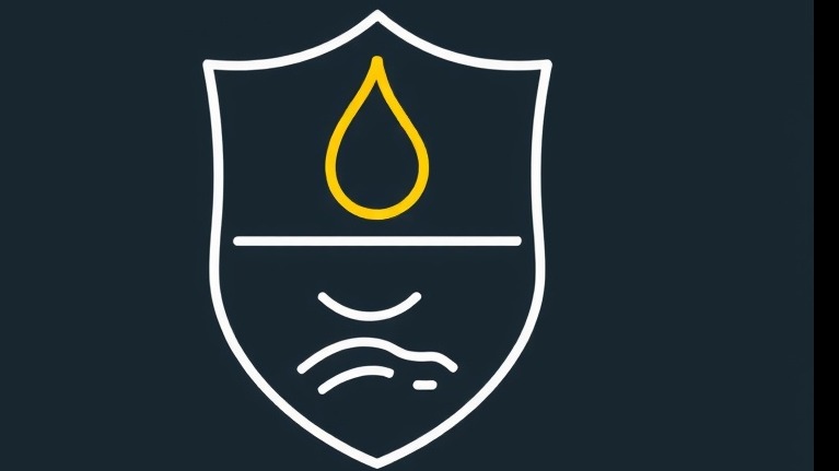 Simple line icon of an oil and salt shield, representing culinary protection.