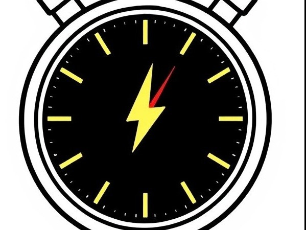 Line art icon of a stopwatch with a lightning bolt for quick timing.