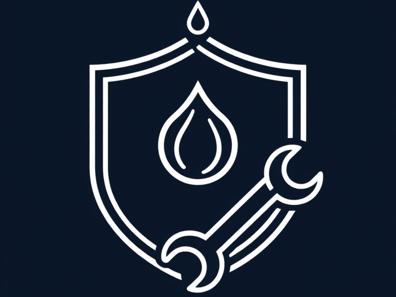 Line art icon concept featuring a shield, oil droplet, and wrench.