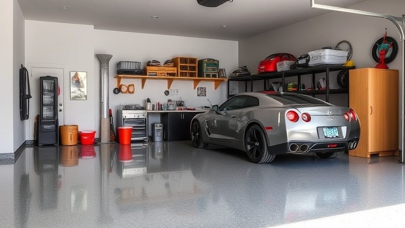 Photorealistic epoxy flooring install in a garage for sleek design.