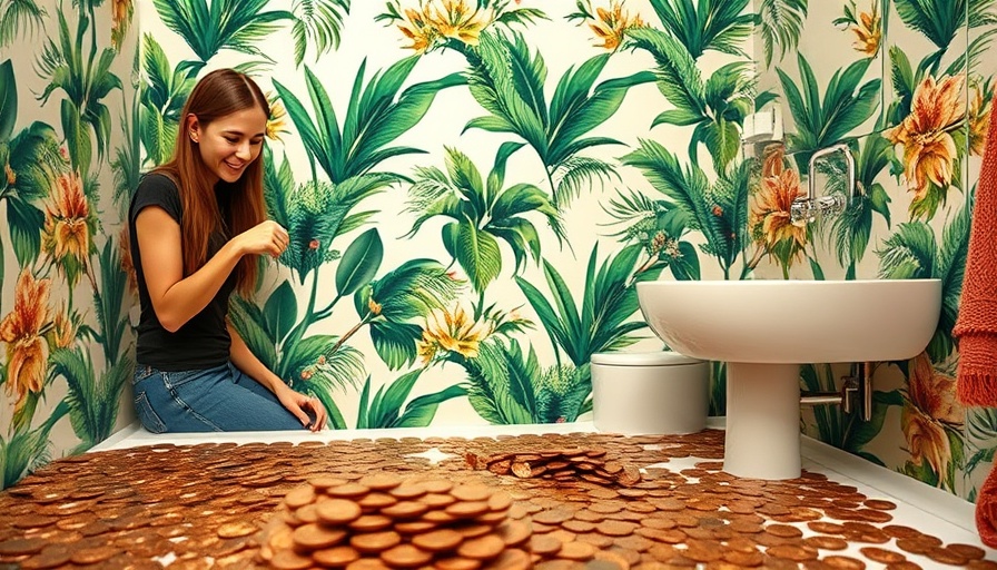 Creative penny tile floor installation in a modern bathroom.