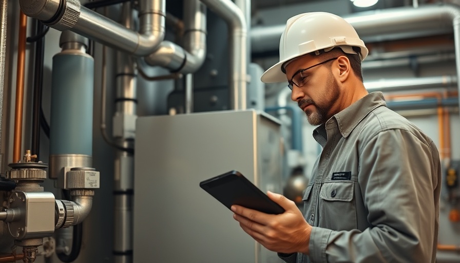 Technician uses HVAC wireless technology for system inspection.
